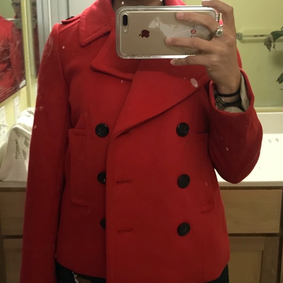 J Crew Red Pea Coat - Picture 3 of 5